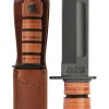 Ka-Bar KB1317 Dogs Head Utility Knife with Brown Leather Sheath Straight Edge