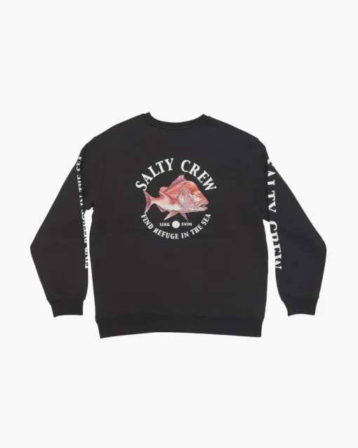 Salty Crew Snap Attack Crew Fleece Jumper Black